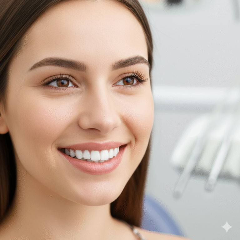 Mulher sorrindo no dentista